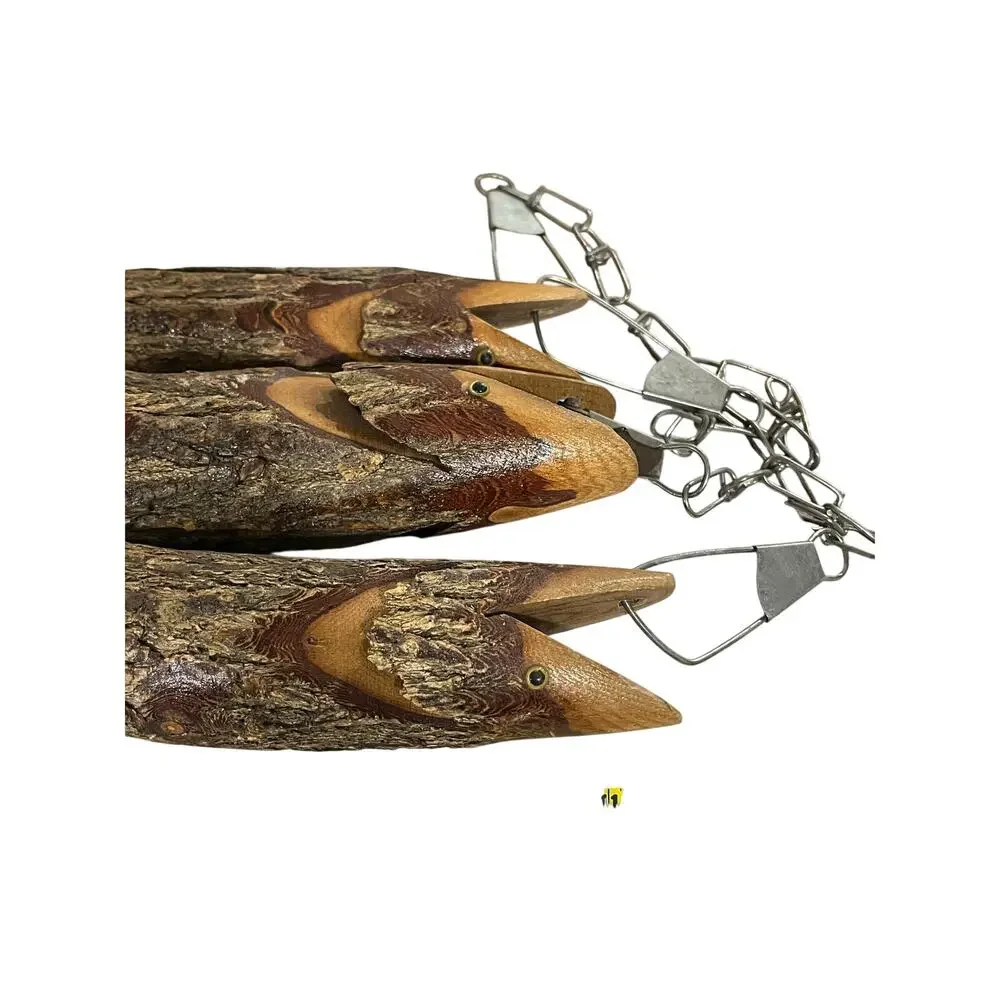Vtg‎ Hand Carved Wood Fish Stringer Rustic Cabin Lodge Lake House Man Cave Decor